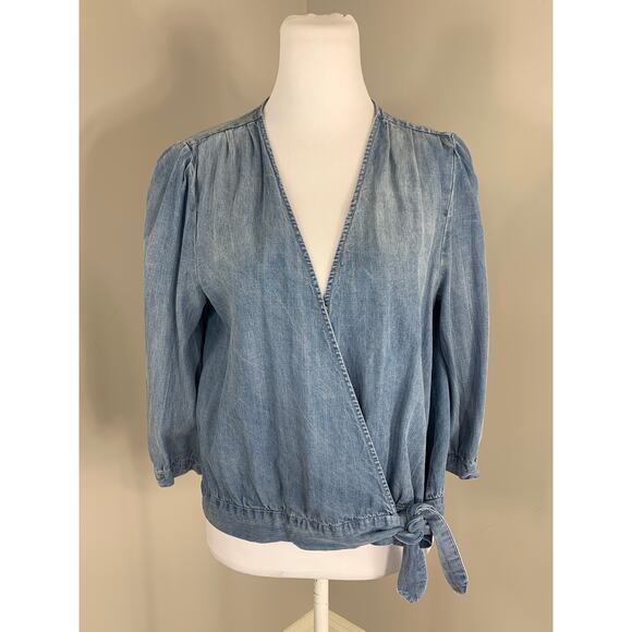 Denim Blouse Rustic Luxury Boho Gypsy Romantic Coastal ShabbyChic Wrap Nordstrom - Picture 3 of 7